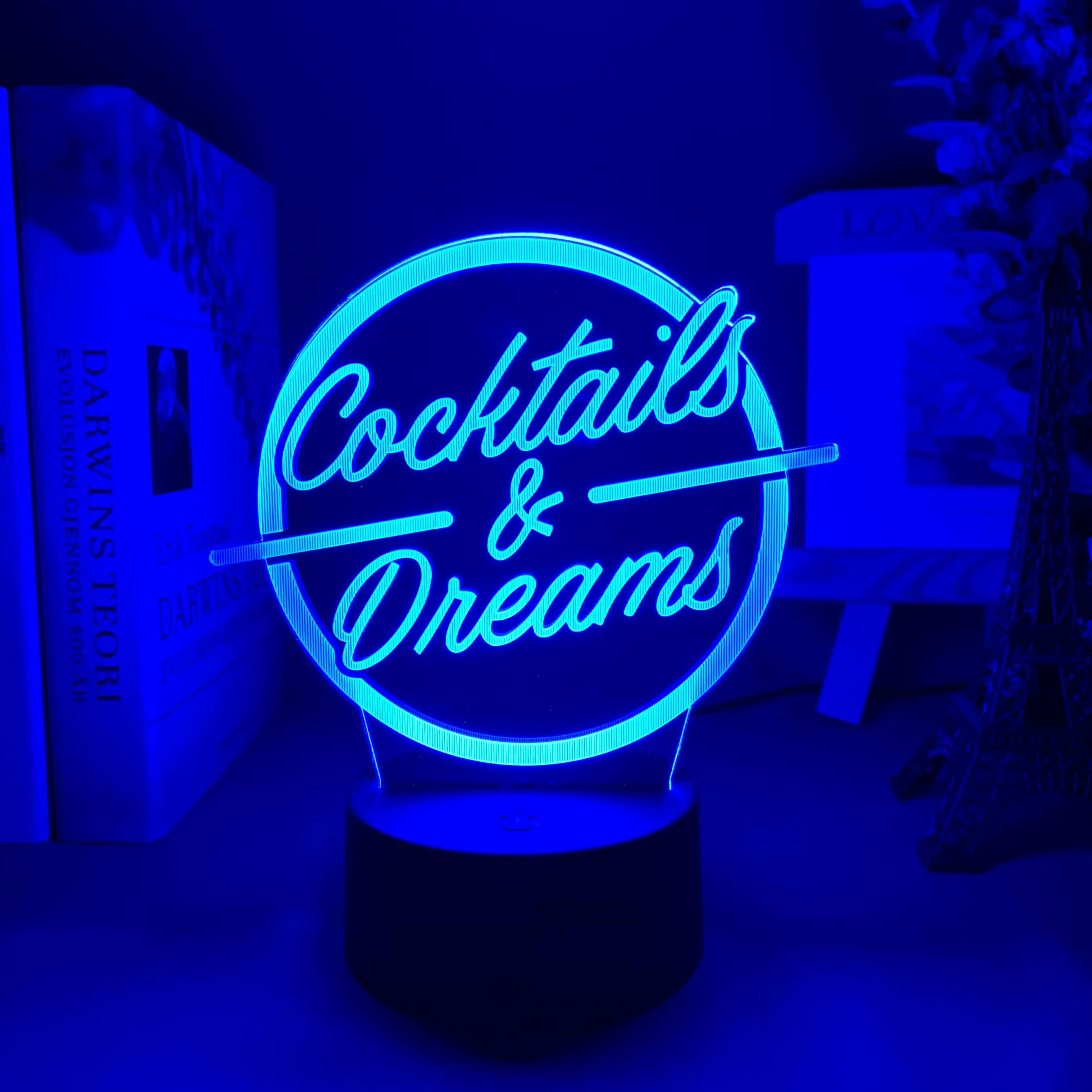 Cocktails & Dreams Led Night Light Sign for Bar Decoration Acrylic Laser Engraving Usb Battery Powered Table Lamp Color Changing cool night lights