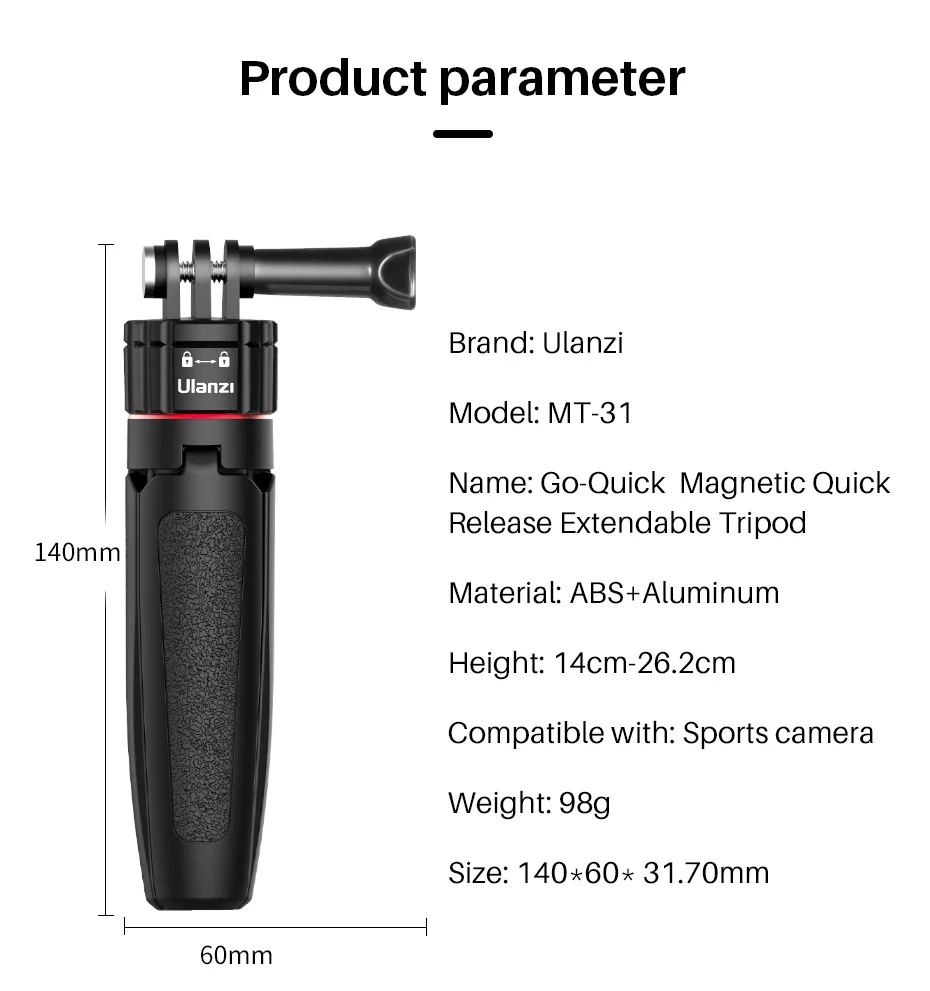 Ulanzi Updated MT-09 Extend Gopro Vlog Tripod Mini Portable Tripod for Gopro Hero 10 9 8 7 6 5 Black Session Osmo Action Camera