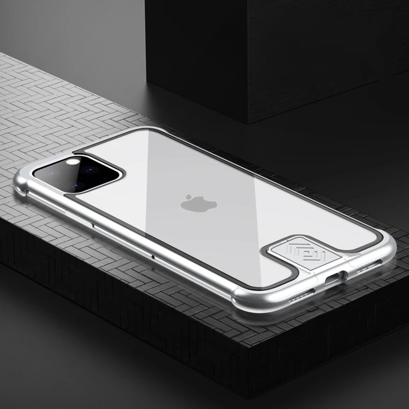 Silver Металлический бампер из закаленного стекла, чехол для телефона iPhone 11 Pro Max, роскошная прозрачная алюминиевая рамка, стеклянная задняя крышка для Apple iPhone 11 Pro 11Pro Max, ударопрочный чехол - Цвет: Silver