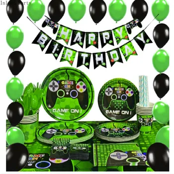 

16pcs Game Theme Party Disposable Tablewares Set Video Game Controller Napkin Paper Cup Plate Boy Kids Party Supplies Decoration