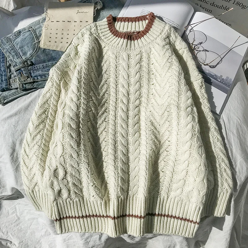 Privathinker, Модный женский свитер с круглым вырезом, Осень-зима, теплый вязаный свитер,, корейский стиль Харадзюку, утолщенные теплые женские пуловеры - Цвет: White(AsianSize)