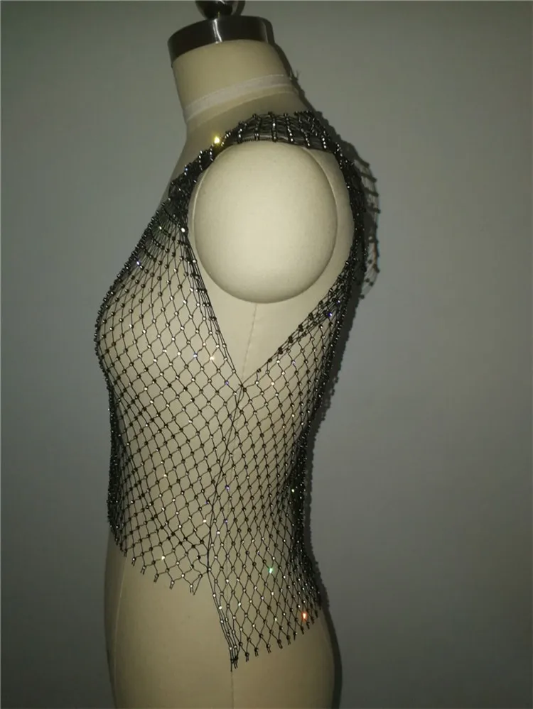 Прозрачные стразы, сексуальный укороченный топ, Camisetas verano mujer,, летние топы, прозрачные бриллианты, пляжный топ, ажурная футболка