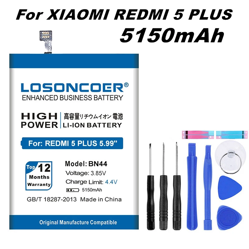 Аккумулятор LOSONCOER BN44 на 5150 мА · ч хорошего качества для смартфона Xiaomi Redmi 5 plus 99