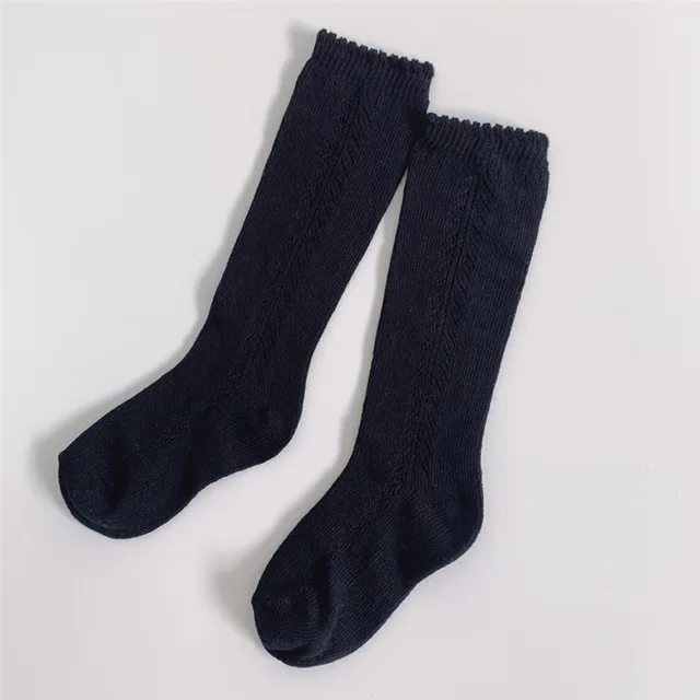 Soft Cute Kids Knee High Socks Baby Boys Girls Cotton Mesh Breathable Soft Socks Newborn Infant Long Socks Suit For 0-8 Years Dark Blue