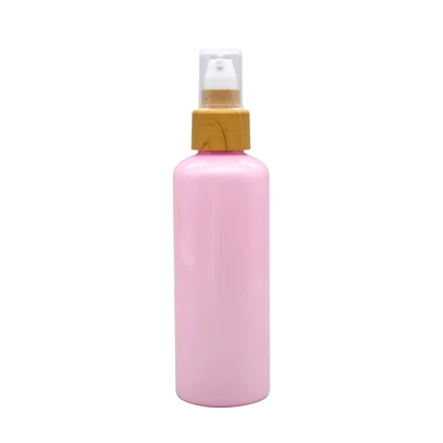 150ML 36pcs Transparent Plastic Bottle With Wood Grain Lotion Pump, Empty Cosmetic Toner Essence Packaging Bottles - Цвет: pink