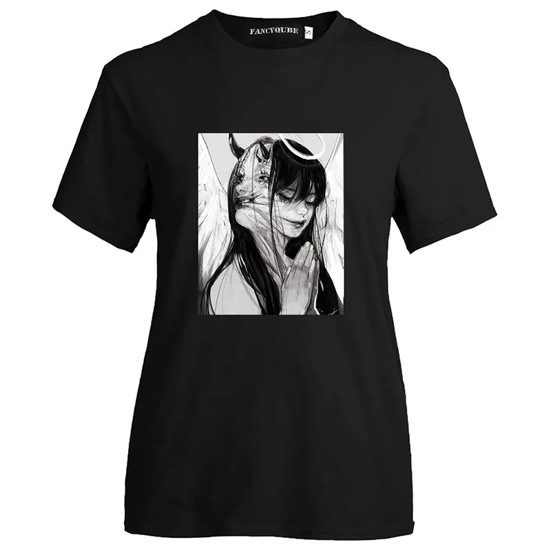 W21529BK Аниме Tomie Junji Ito тройник женский ужас манга короткий рукав o-образным вырезом Топы аниме Гуро Япония Jap o-образным вырезом Футболка Homme - Цвет: W21529BK