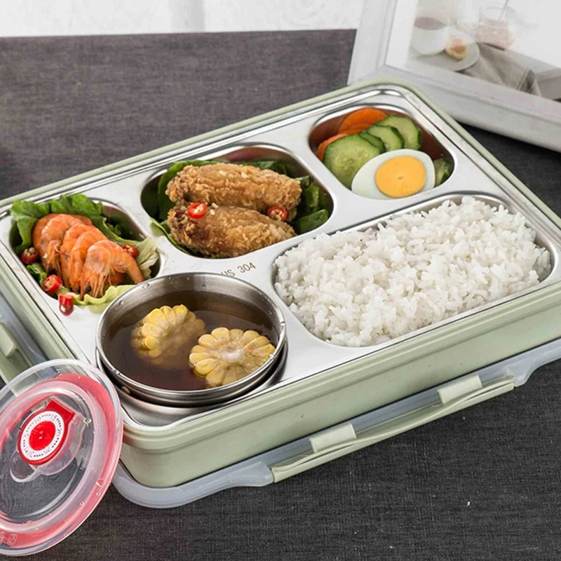 5 отсеков Ланч-бокс из нержавеющей стали Герметичные большие Bento коробки Суп Контейнер школьная посуда