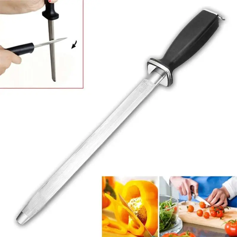 10 Inch Professional Chef Knife Sharpener Rod Diamond Sharpening Stick  Honing Steel For Knife - AliExpress