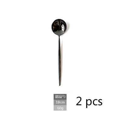 Dessert spoon 4/8 шт Черная зеркальная полировка Нержавеющая сталь столовых приборов в западном стиле Стиль Еда Вилка десертная вилка для фруктов столовая посуда - Цвет: Dessert spoon
