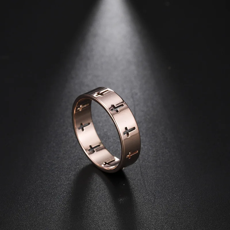Rinhoo Stainless Steel Couple Rings Women Men Hollow Cross Personality Punk Finger Ring Engagement Wedding Party Jewelry Gift couples rings stainless steel ring finger ring wedding rings wedding ring