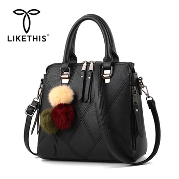 

LIKETHIS Design Women Handbags Crossbody Shoulder Patchwork Large Tote Bag Zipper Fur balls bolsos mujer de marca famosa 2019