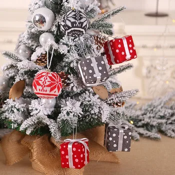 

6Pcs Red Gray Gift Box Ball Christmas Tree Pendants Hanging Ornaments Xmas New Year Decor Home Wedding Party Decoration 62776