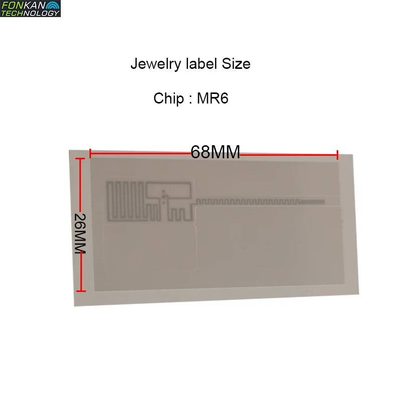50 шт. метка Диапазона UHF RFID для MR6 чипсет ювелирные изделия этикетки 68x26 мм EPC C1G2