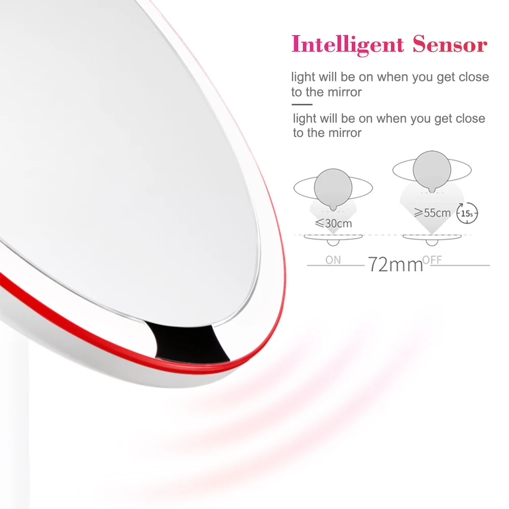 AMIRO 8 дюймов умный светодиодный зеркало для макияжа с датчиком движения Регулируемая яркость столешница косметическое зеркало HD зеркало дневного света