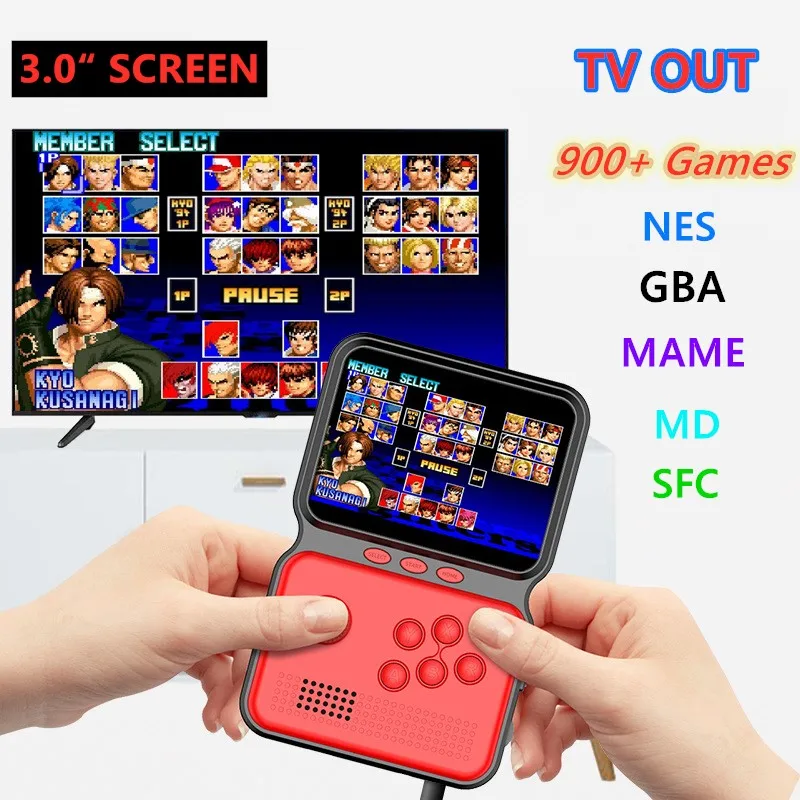 

2020 New Portable Game Console Fighting Joystick Built-In 4G TF Card with 900 Retro Games 16-bits Pocket Game Console Handheld