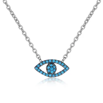 

Turkish Blue Turquoise Stone Lucky Eyes Charm Necklace Paved Blue Zircon Stone Collar Necklace for Women Wedding Jewelry