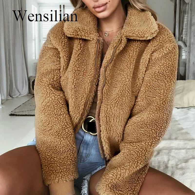 

Women's Fur Coat Jacket Female Teddy Coat For Women Winter Plush Soft Zip Fluffy Woman Overcoat With Fur Outerwear Casaco Pele