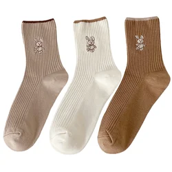 3 Pairs/Lot Socks Women New Fashion 80% Cotton Breathable Crew Socks Japanese Style Cute Rabbit Embroidery Casual Women Socks