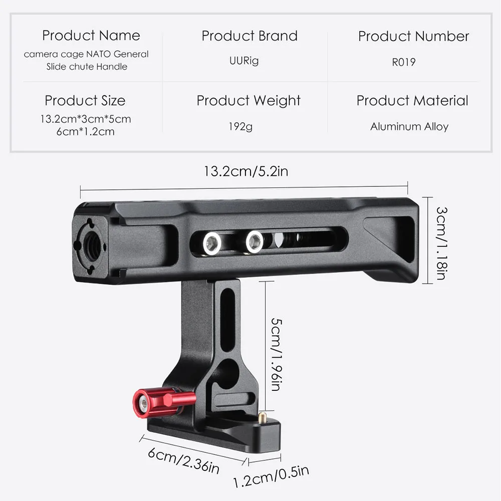 UURig R019 камера Верхняя Рукоятка NATO ручка DSLR клетка Rig ручная рукоятка с холодным башмаком Arri установочный винт универсальный для Canon Nikon sony