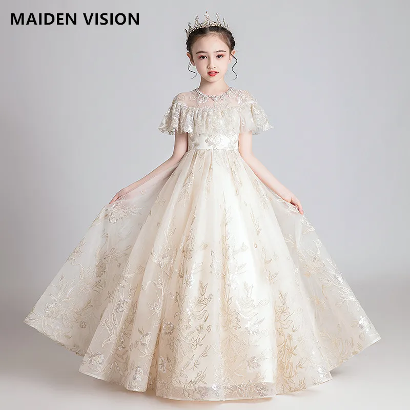 Элегантное детское платье для девочек-подростков с блестками и вышивкой длинное