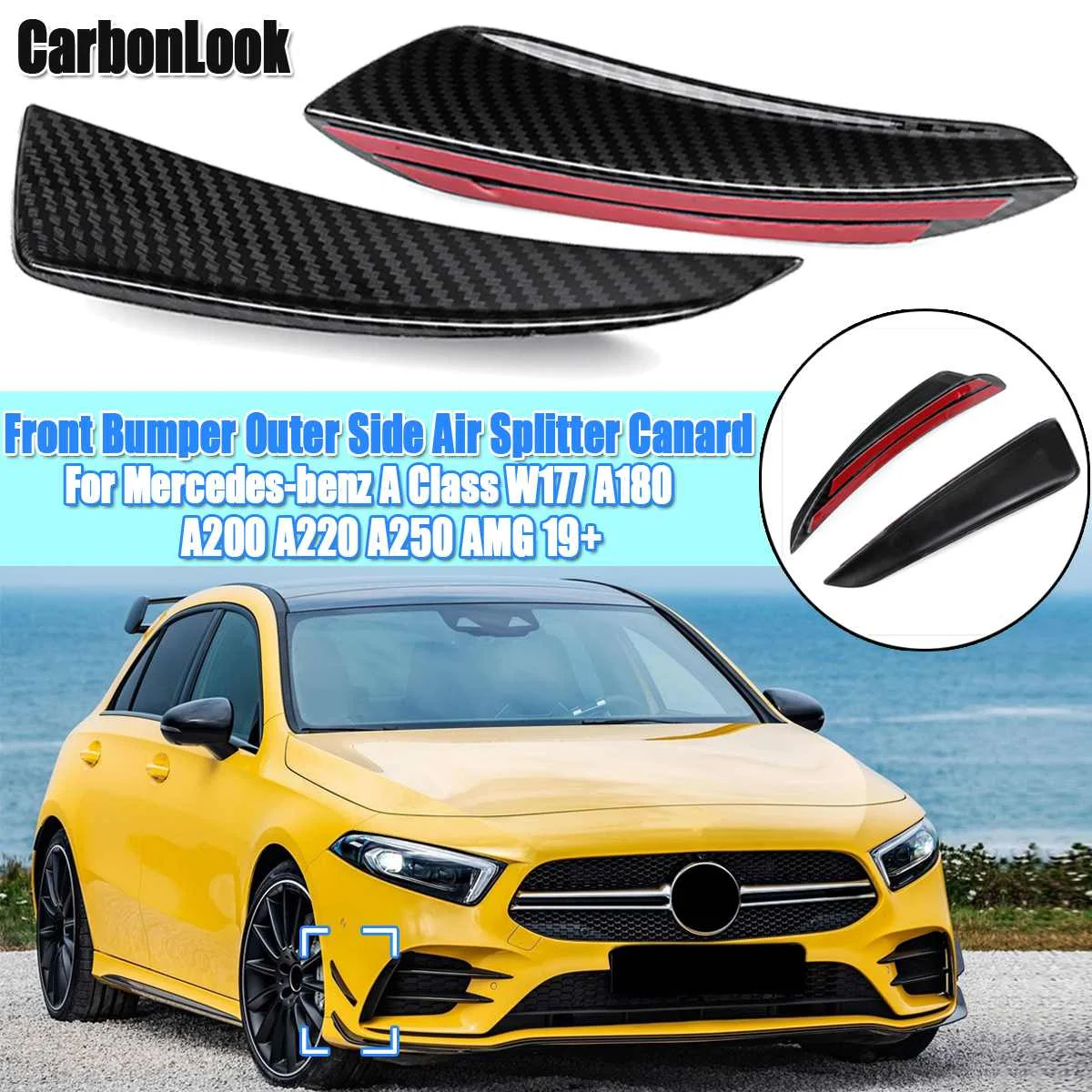 CarbonLook part C Пара Нижняя передняя бампер полоса для установки губы Canard Накладка для Mercedes-benz A класс W177 A180 A200 A220 A250 Для AMG - Цвет: CarbonLook part C