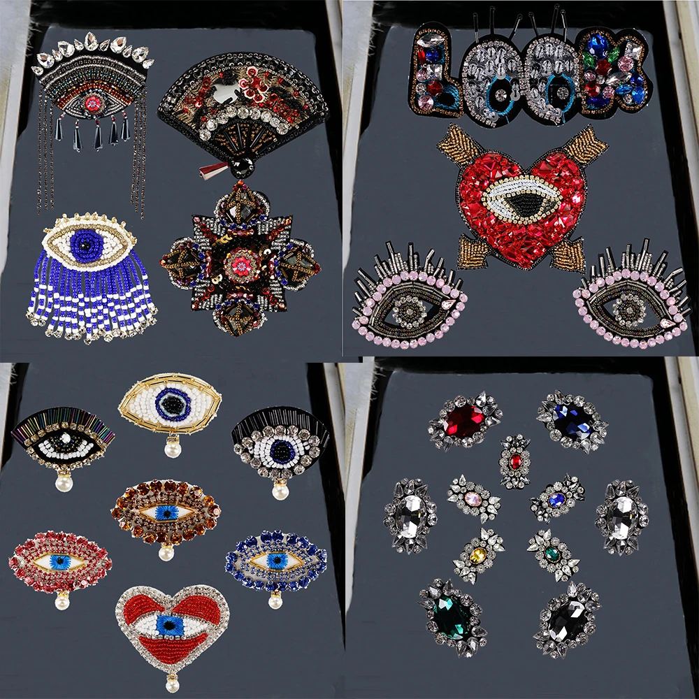 

Rhinestone Eye Heart Bead Fan Look Sequin Flower Applique Patch Sew on Brooch Dress Bag Shoes Clothes Decor Apparel Accessory