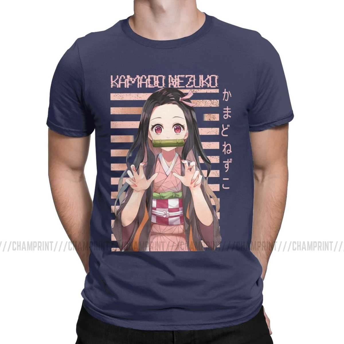 Kamado Nezuko T Shirts Men Cotton Funny T-Shirt Demon Slayer Kimetsu No Yaiba Tanjirou Anime Manga Tees Short Sleeve 6XL - Цвет: Тёмно-синий