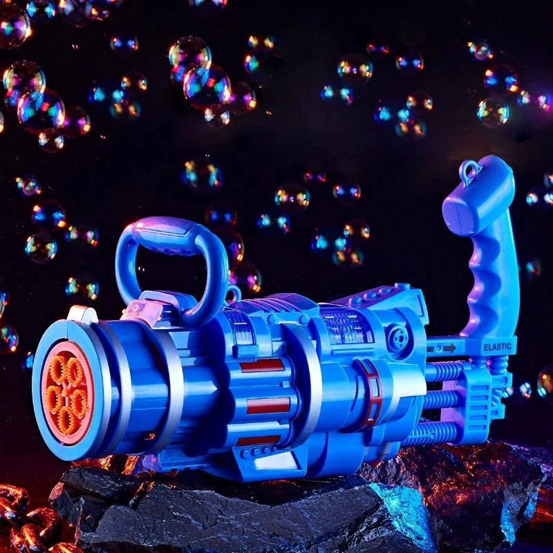 Máquina de burbujas Gatling de verano para niños, suministros de boda, soplador de burbujas automático eléctrico de sonido y luz, pistola de juguete al aire libre, 2021
