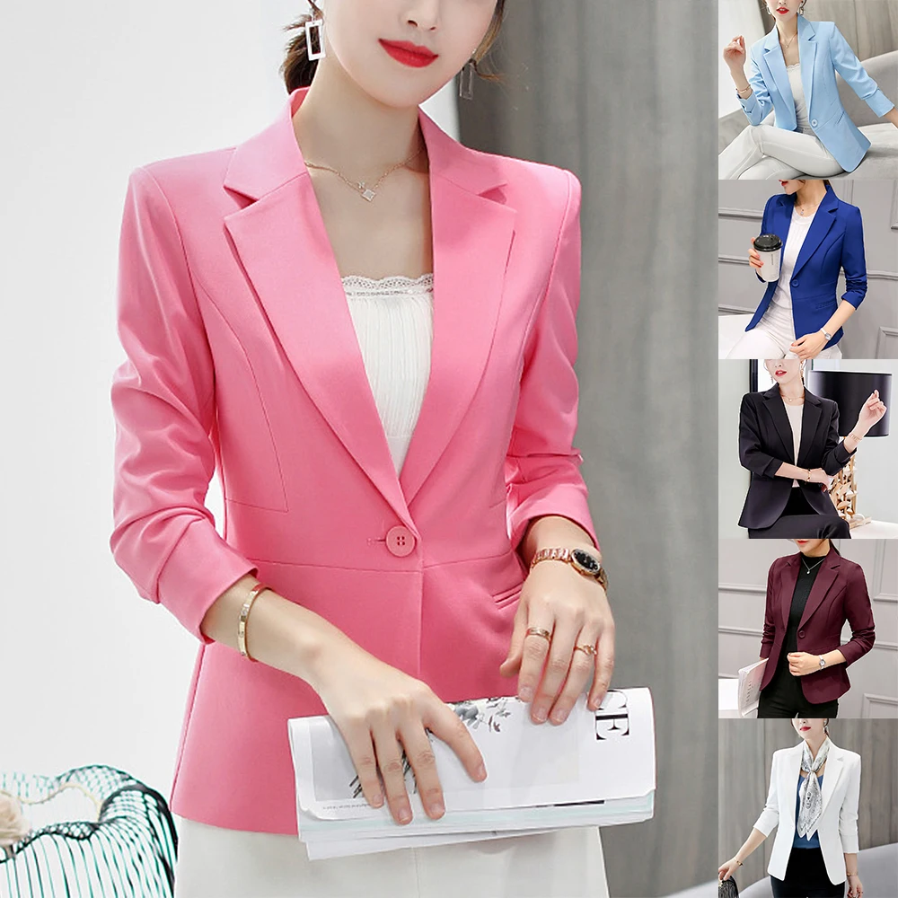 Women Blazer Jacket Fashion Office Lady Slim Turn Down Collar Blazer Mujer Retro Button Casual Suit Jackets Blazer Feminino