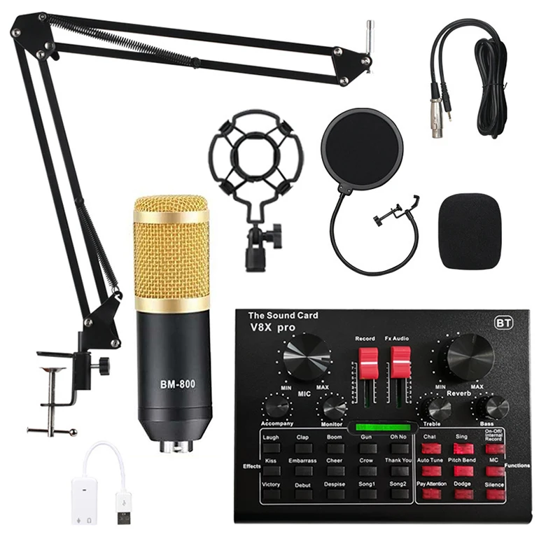 US $28.99 Microphone Mixer Audio BM800 Pro Dj MIC Stand Condenser USB Wireless Karaoke KTV Professional Recording Live Bluetooth SoundCard