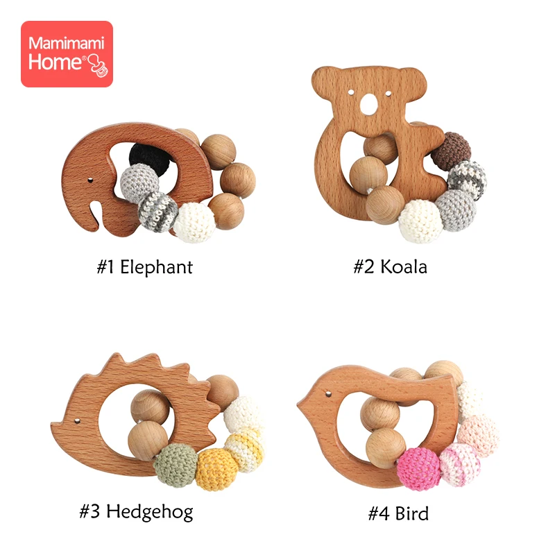 1pc Baby Wooden Teether Nursing Bracelets Olive Oil Animal Pacifier Chain Pendant Wooden Blank Crochet Bead Children'S Goods Toy
