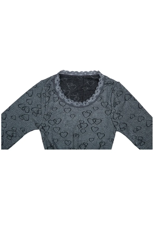 Women Round Neck Thermal Set Winter Tops&Pants Long Johns Pajama Sets Gray