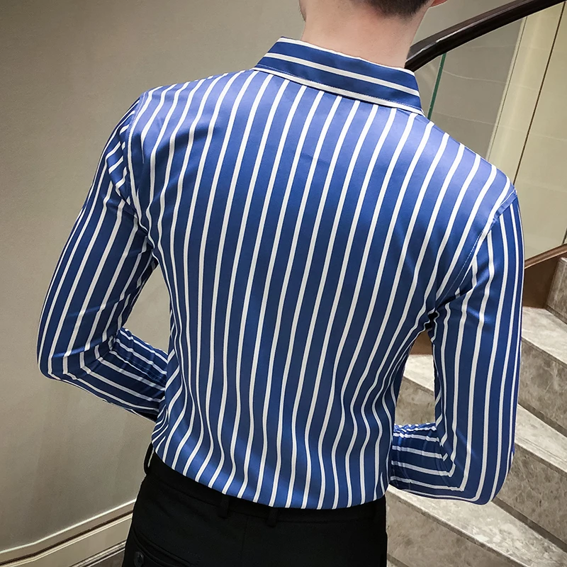 Повседневная официальная блуза, Мужская одежда, смокинг 3XL, мода, мужские рубашки в полоску, осень-весна, приталенная Мужская рубашка с длинным рукавом