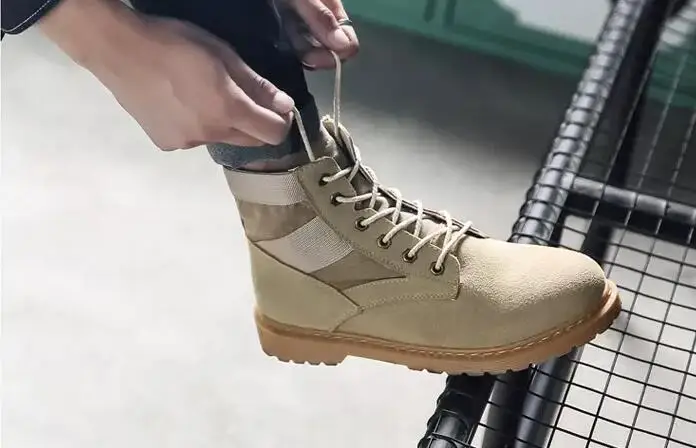khaki Осенне-зимняя трендовая тактическая спортивная мужская обувь, походная обувь, мужские уличные охотничьи ботинки, горные ботинки, мужские армейские ботинки - Цвет: khaki