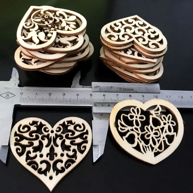 Carving Hollow Heart Flower Wooden Painting Scrapbooking Craft Handmade