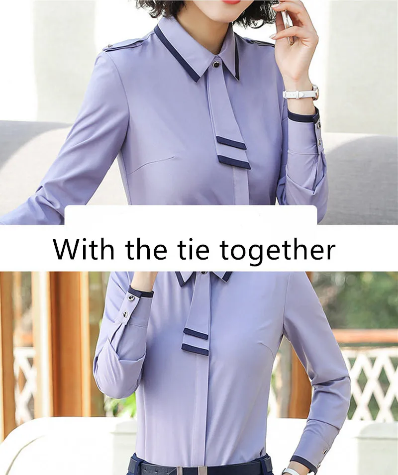 Офисная Женская официальная блуза, рубашка для женщин, деловая работа, длинный рукав, галстук-бабочка, рубашки в полоску, модные топы и блузки для женщин