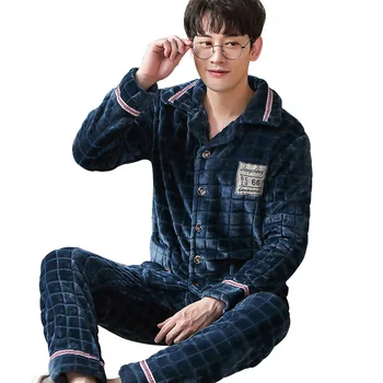 

2020 Winter Pajamas For Men Sets Thick Plus Velvet Sleepwear With Pants Winter Warm Homewear Pajamas Thick Flannel Sleeping Tops