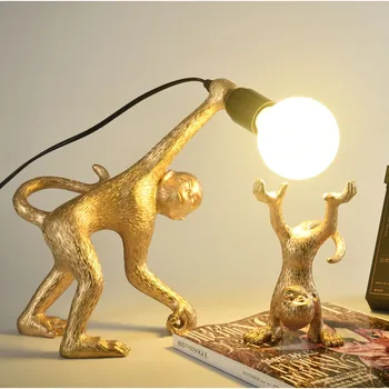 

Modern Art Deco LED Monkey Table Lamp White Gold Black Resin Monkey Lights Nordic Table Light Bedside Study Home Decorations