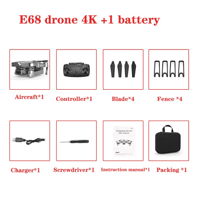 Дрон E68 HD широкоугольный 4K wifi 1080P FPV Дрон видео запись в реальном времени Квадрокоптер высота для обслуживания Дрон камеры Дрон e58 - Цвет: Синий