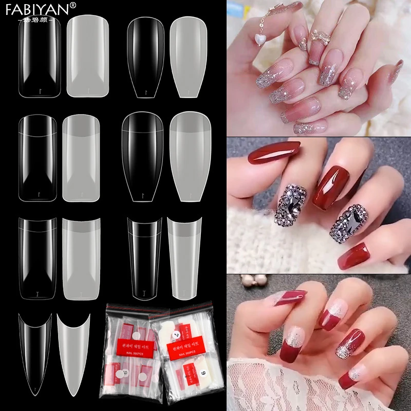500pcs Clear Transparent French Fake Nail Acrylic Uv Gel Diy Manicures Half Cover Artificial False Nail Art Tips Design Tools False Nails Aliexpress