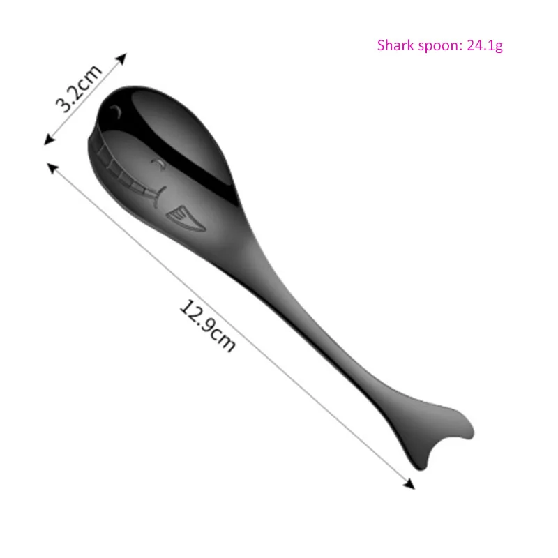 Shark black 5 упаковок, индивидуальная маленькая ложка для кофе с дельфином, морской лошадью, 304 нержавеющая сталь, чайная медовая ложка, kawaii, маленькие Десертные Ложки - Цвет: Shark black