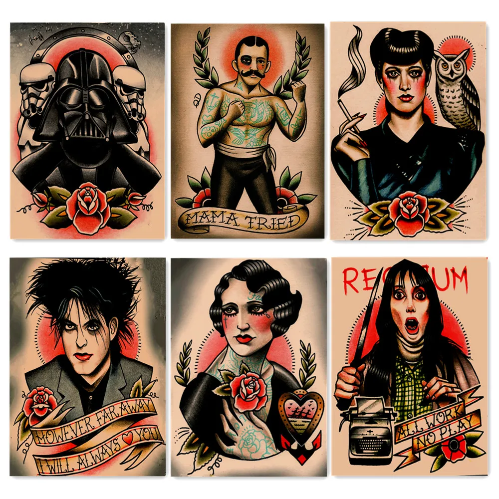 

Vintage Tattoo Movie Poster Wallpaper Nostalgic Retro Artwork Matte Kraft Paper Printing Painting Wall Sticker Home Decoration 2