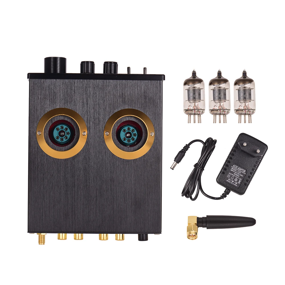 Мини HiFi цифровой аудио предусилитель Стерео предусилитель с двойным 6J2 Вакуумными Трубками BT AUX входы управления высокими басами - Цвет: Black EU Plug
