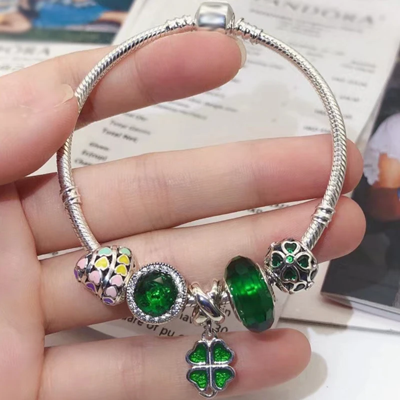 

Fresh Green Charms Ladies Bracelets,DIY Lucky Leaf Grass Beads Pendant Charm Brand Bracelet Gift Suitable For Women Jewelry Gift