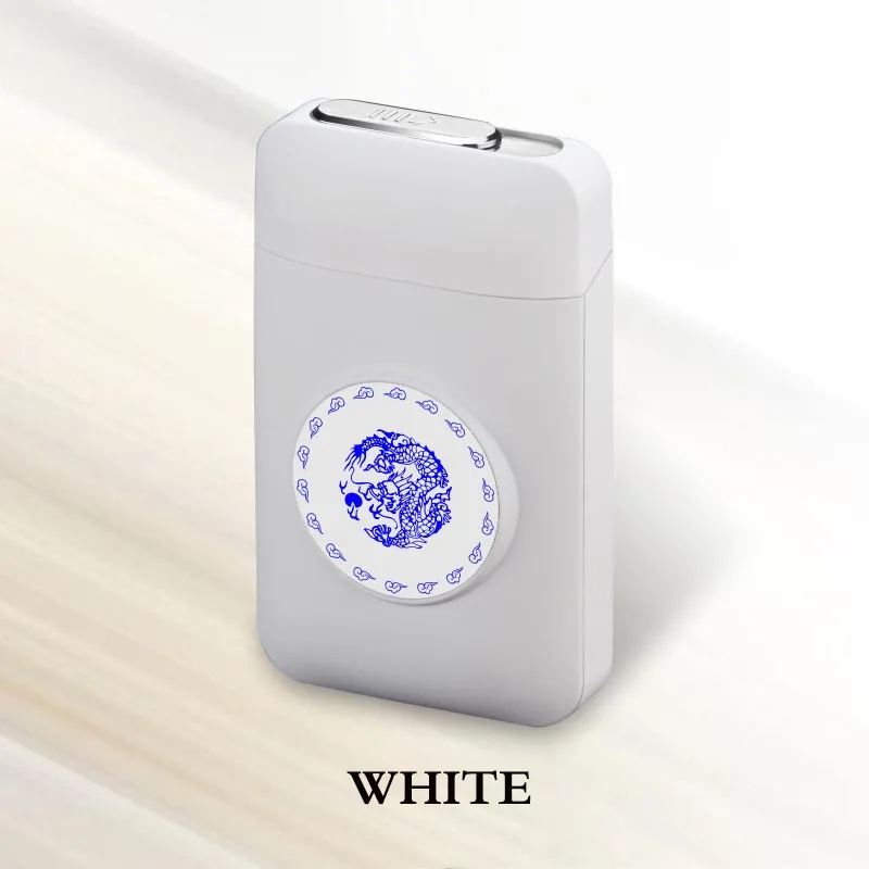 White Dragon Чехол для сигарет с металлической емкостью, перезаряжаемая электрическая зажигалка с подключением к USB светодиодный дизайн с логотипом, 19 шт., держатель для сигарет, мужские подарки - Цвет: White Dragon