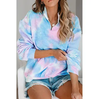 

Europe And America Autumn Winter Zipper Small Stand Collar Tie-Dye Hoodie Female Foreign Trade Long Sleeve Hoodies -50