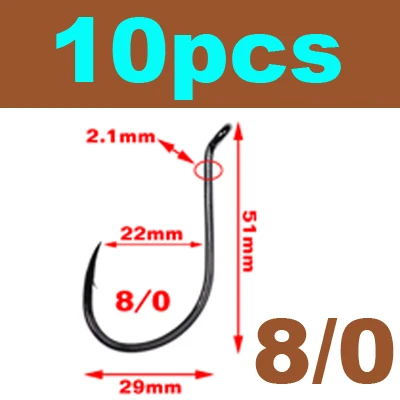 10pcs size 8I0 JIGEECARP 10 шт. Осьминог Крючки для сома круглые крючки для кошек рыболовные снасти и снасти из высокоуглеродистой стали рыболовные крючки, размер 4/5/6/7/8 - Цвет: 10pcs size 8I0
