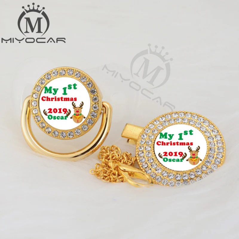 MIYOCAR на заказ любое имя Рождество Золото bling соска и соска клип черный BPA бесплатно пустышка bling уникальный дизайн P-AMS2 - Цвет: P1-XMAS2 0-6M