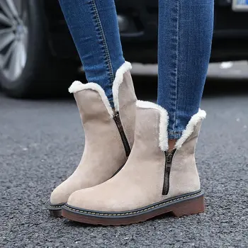 

Women Boots 2019 Fashion Zipper Winter Women Ankle Boots Warm Round Toe Plush Female Shoes Woman Hot Sale Snow Boot Women Shoes