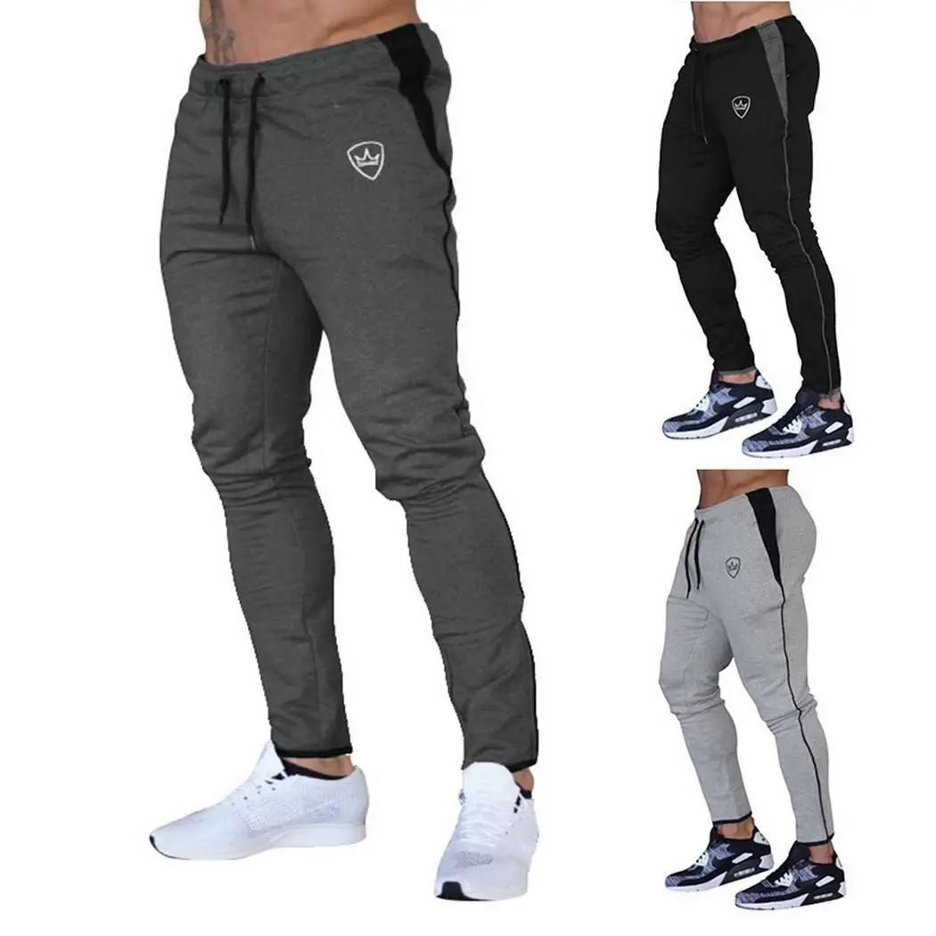 Men Fitness Sporting Pants Running Gym Medium Waist Training Crown Elastic Waist Sign Casual, None Pants Solid